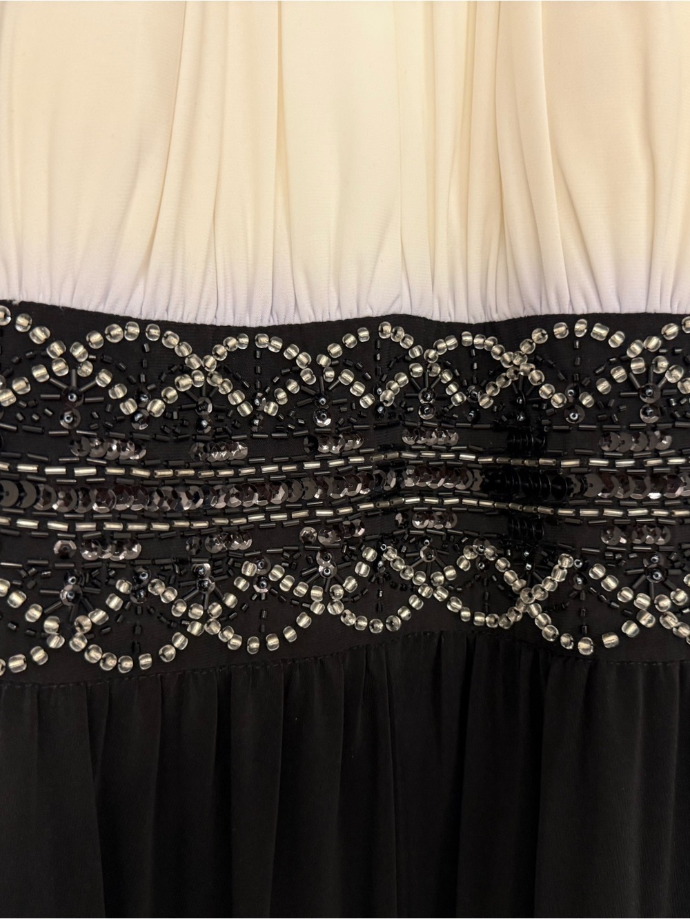 R&M Richards Ivory and Black Evening Gown with Beaded Detail - Picture 2 of 6